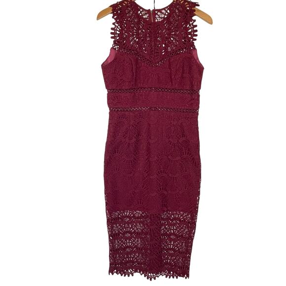 BARDOT Women’s Burgundy Lace Sheath Dress size 8/medium - Picture 2 of 7